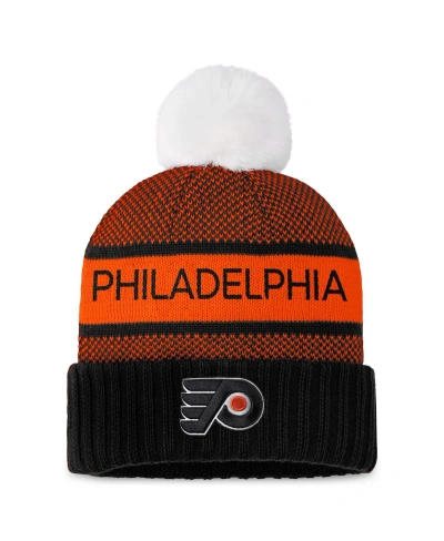 Fanatics Women's  Black, Orange Philadelphia Flyers Authentic Pro Rink Cuffed Knit Hat With Pom In Black,orange