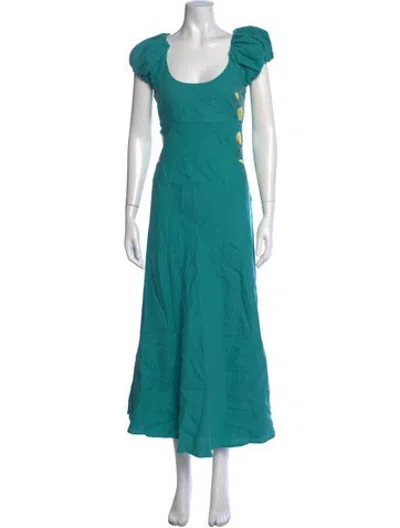 Pre-owned Fanm Mon Linen Long Dress In Blue