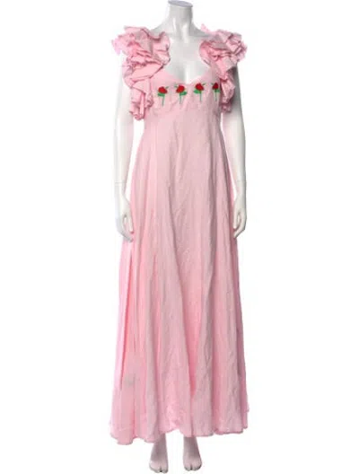 Pre-owned Fanm Mon Linen Long Dress In Pink