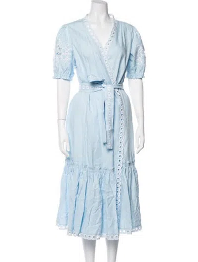 Pre-owned Fanm Mon Linen Midi Length Dress W/ Tags In Blue/white