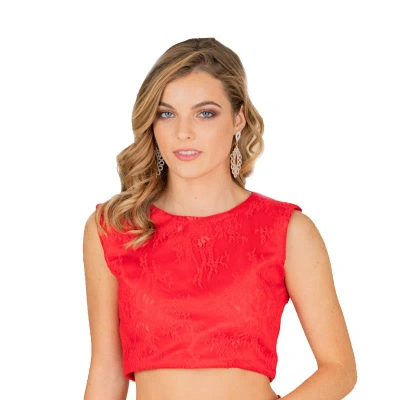 Farah Naz New York Formal Train Skirt & Lace Top Combo Dress For Women In Red