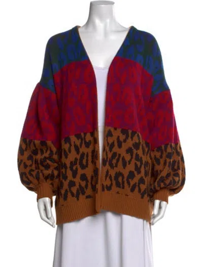 Pre-owned Farm Rio Animal Print V-neck Sweater In Purple