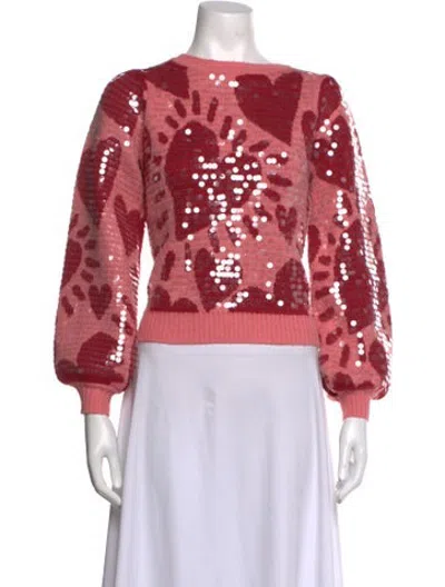 Pre-owned Farm Rio Floral Print Crew Neck Sweater In Pink