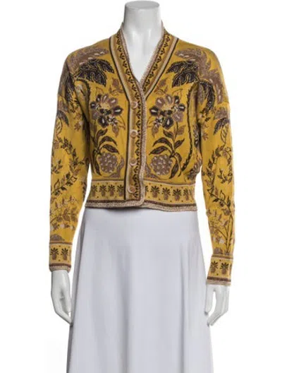 Pre-owned Farm Rio Floral Print Jacket In Yellow