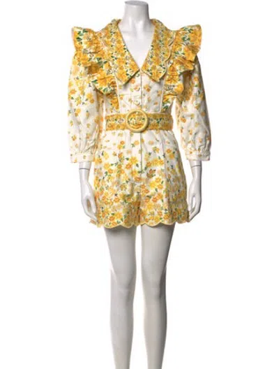 Pre-owned Farm Rio Floral Print Romper In Yellow