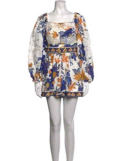 Pre-owned Farm Rio Floral Print Square Neckline Romper In Neutrals