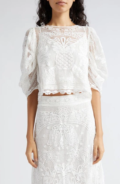 Farm Rio Guipure Lace Crop Top In White