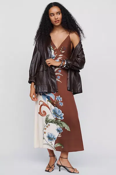Farm Rio Millena Two-tone Floral Slip Midi Dress In Multi