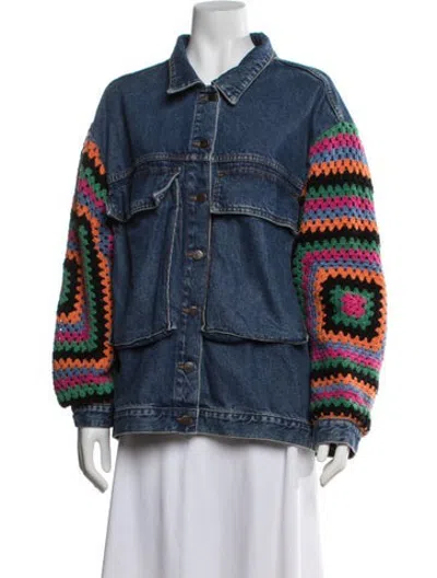 Pre-owned Farm Rio Patterned Denim Jacket In Blue