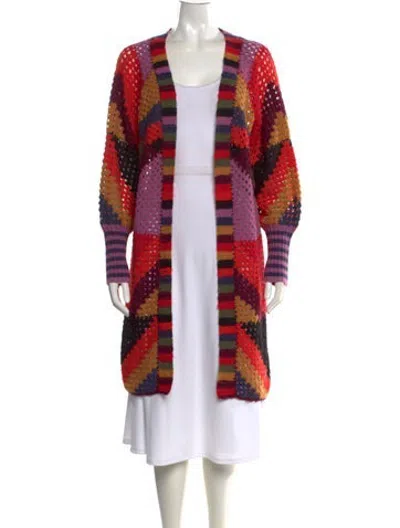 Pre-owned Farm Rio Patterned Open Front Sweater In Purple