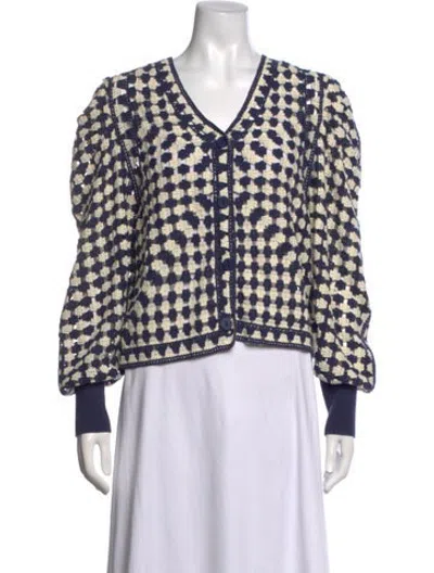 Pre-owned Farm Rio Patterned V-neck Sweater In Blue