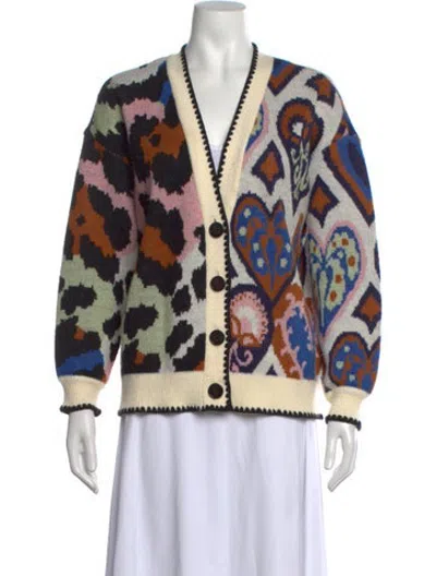 Pre-owned Farm Rio Patterned V-neck Sweater In Multicolor