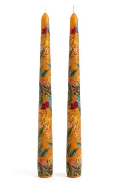 Farm Rio Set Of 2 Bananas Taper Candles In Gold