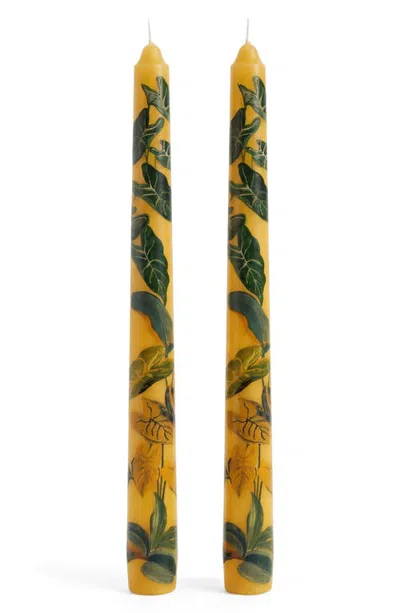 Farm Rio Set Of 2 Foliage Taper Candles In Yellow