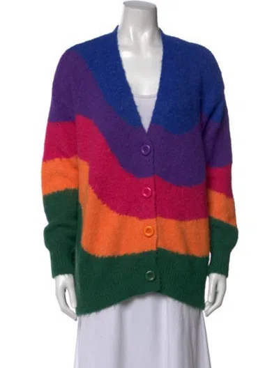 Pre-owned Farm Rio Striped V-neck Sweater In Blue