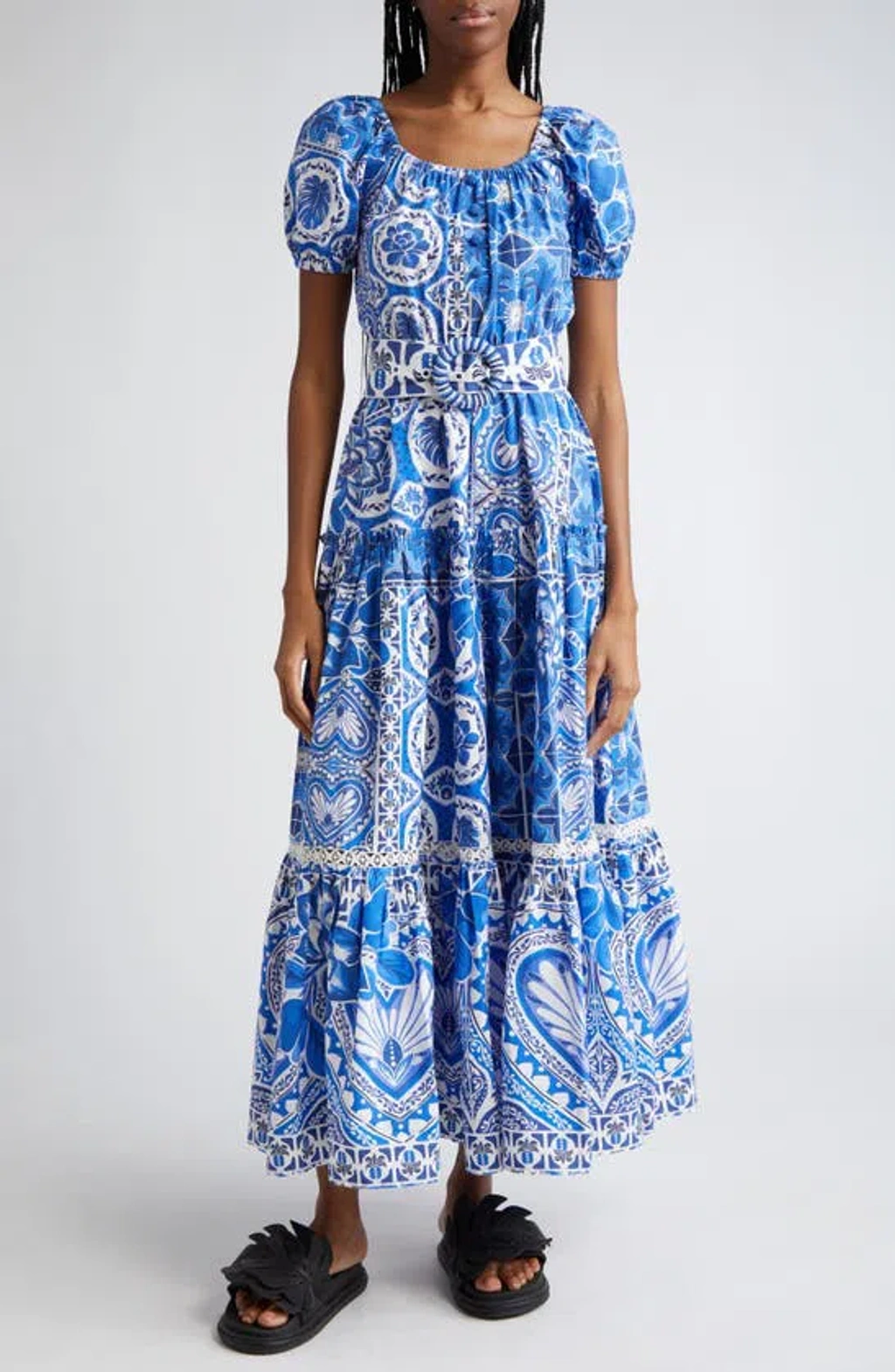 Farm Rio Tile Dream Maxi Dress In Blue | ModeSens