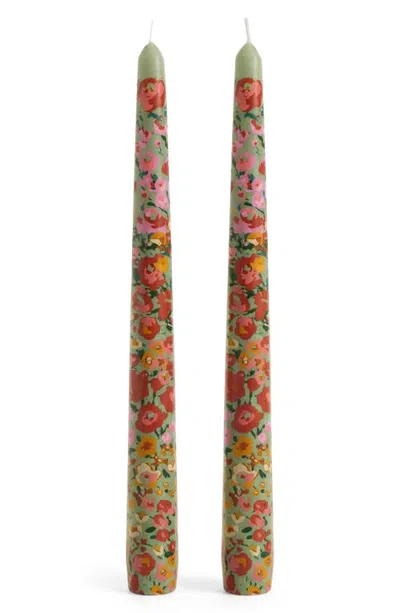 Farm Rio Tiny Bouquet Set Of 2 Taper Candles In Brown