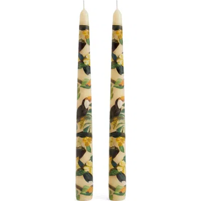 Farm Rio Toucan Forest Set Of 2 Taper Candles In Green