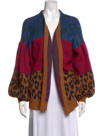 Pre-owned Farm Rio Wool Animal Print Sweater In Blue/neutrals/red