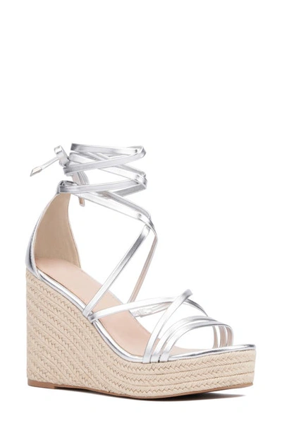 Fashion To Figure Gracelynn Espadrille Platform Wedge Sandal In Silver
