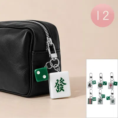 Fashnzfab 12pcs - Mahjong Tile Dice Charm Drop Bag Charm Keychains In Multi