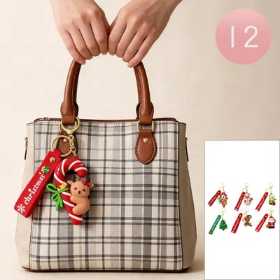 Fashnzfab 12pcs - Polymer Christmas Character Charm Tag Bag Accessory Keychains 4.7" - 5.5" L In Multi