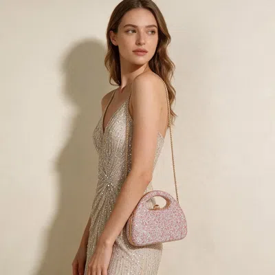 Fashnzfab Bling Studded Cutout Top Handle Clutch Crossbody Evening Bag In Pink