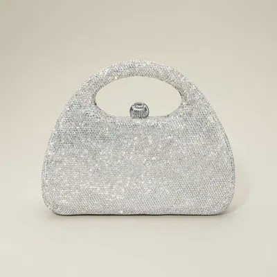 Fashnzfab Bling Studded Cutout Top Handle Clutch Crossbody Evening Bag In Silver