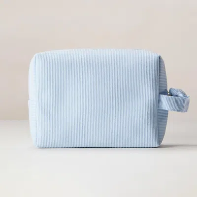 Fashnzfab Bow Accent Zipper Corduroy Cosmetic Organizer Pouch Bag In Blue