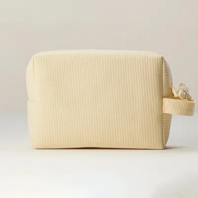 Fashnzfab Bow Accent Zipper Corduroy Cosmetic Organizer Pouch Bag In Yellow