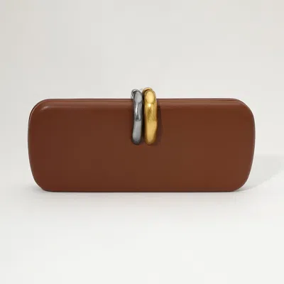 Fashnzfab Faux Leather Structured Crossbody Evening Clutch Bag In Brown