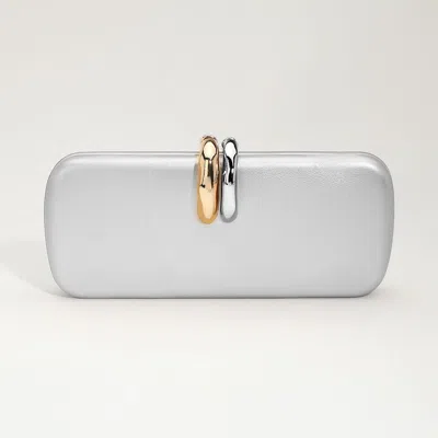 Fashnzfab Faux Leather Structured Crossbody Evening Clutch Bag In Silver