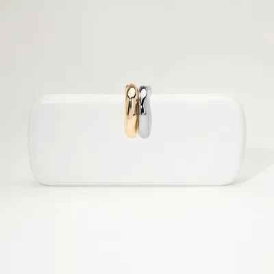 Fashnzfab Faux Leather Structured Crossbody Evening Clutch Bag In White