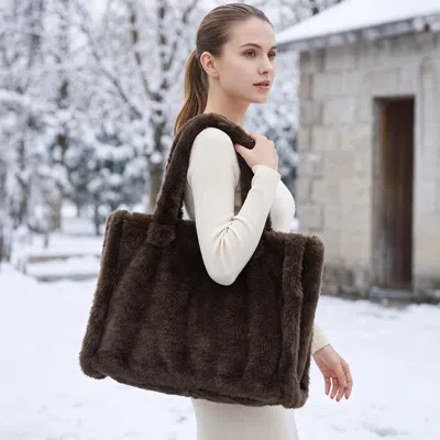 Fashnzfab Oversized Faux Fur Soft-touch Tote Bag In Multi