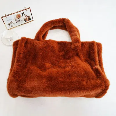 Fashnzfab Oversized Faux Fur Soft-touch Tote Bag In Orange