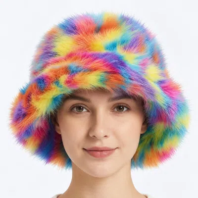 Fashnzfab Plush Furry Bucket Hat In Multi