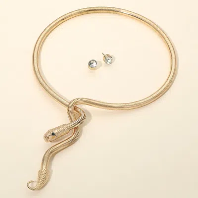 Fashnzfab Snake Drop Choker Necklace In Gold