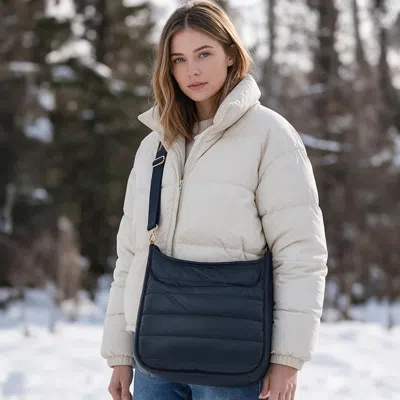 Fashnzfab Solid Quilted Puffer Crossbody Bag In Blue