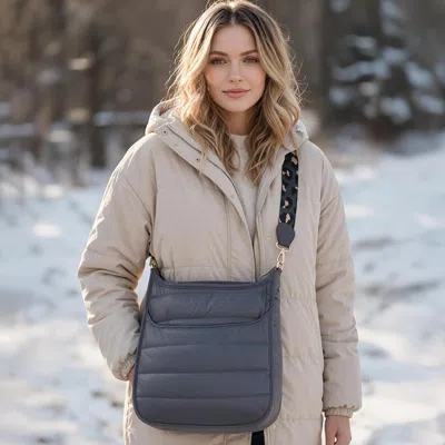 Fashnzfab Solid Quilted Puffer Crossbody Bag In Grey