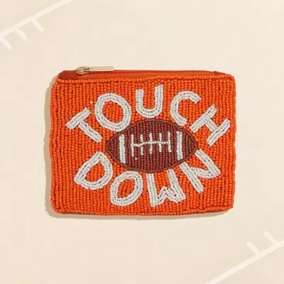 Fashnzfab Touch Down Football Seed Beaded Mini Pouch Bag 5.25" X 3.6" In Orange