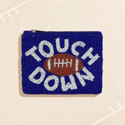 Fashnzfab Touch Down Football Seed Beaded Mini Pouch Bag Blue