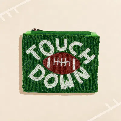 Fashnzfab Touch Down Football Seed Beaded Mini Pouch Bag Green