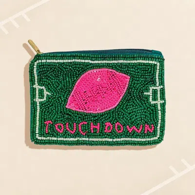 Fashnzfab Touch Down Football Seed Beaded Mini Pouch Bag In Multi