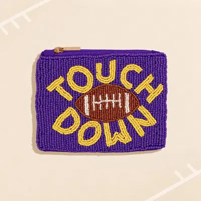 Fashnzfab Touch Down Football Seed Beaded Mini Pouch Bag Purple