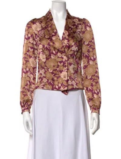 Pre-owned Favorite Daughter Floral Print V-neck Blouse In Multicolor