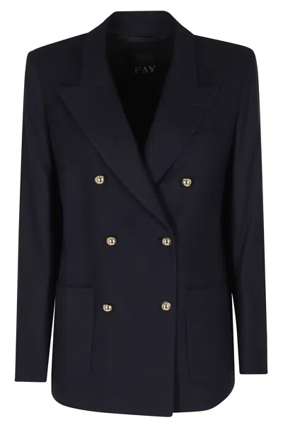 Fay Blue Double-breasted Corduroy Viscose-blend Blazer In Black