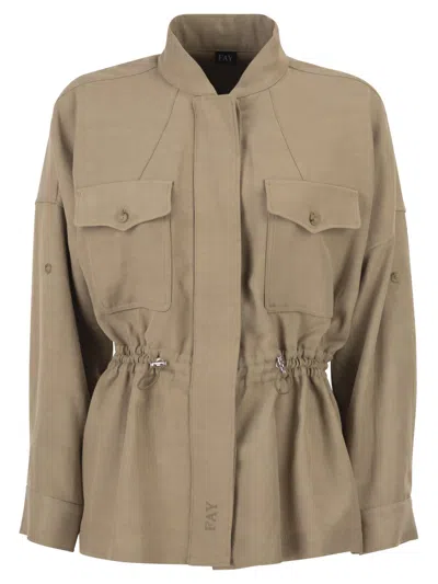 Fay Overshirt In Viscose And Washed Linen In Beige
