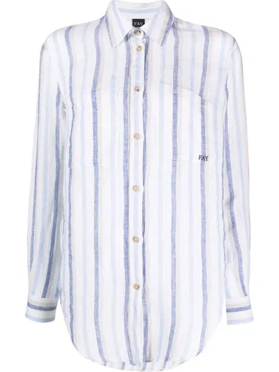 Fay Vertical-stripe Print Linen Shirt In White