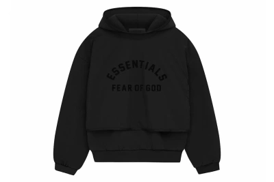 Pre-owned Fear Of God Essentials Nylon Fleece Hooded Sweater Jet Black/jet Black