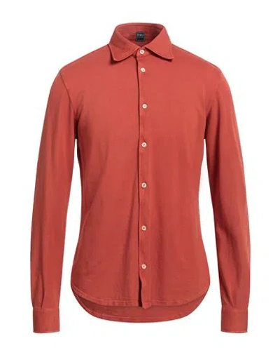 Fedeli Man Shirt Rust Size 48 Cotton In Red